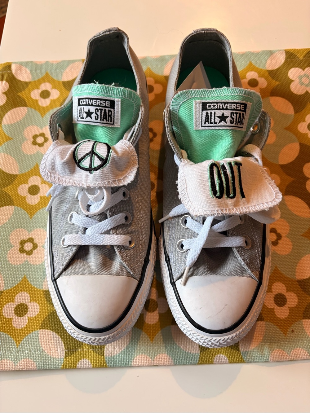 Converse All Star Low-Top Sneakers in Light Gray with Mint Accent